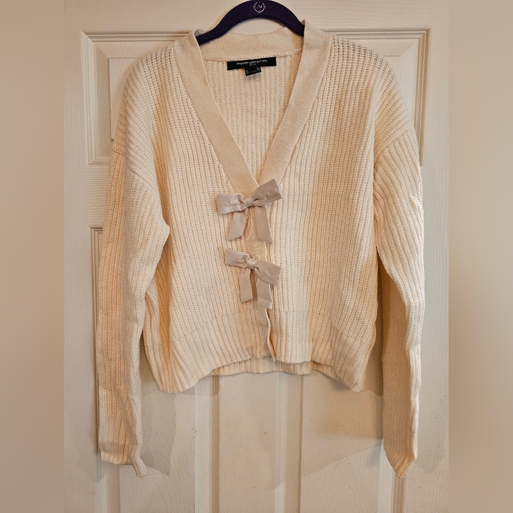 French Connection Cream Cardigan with Bow Details